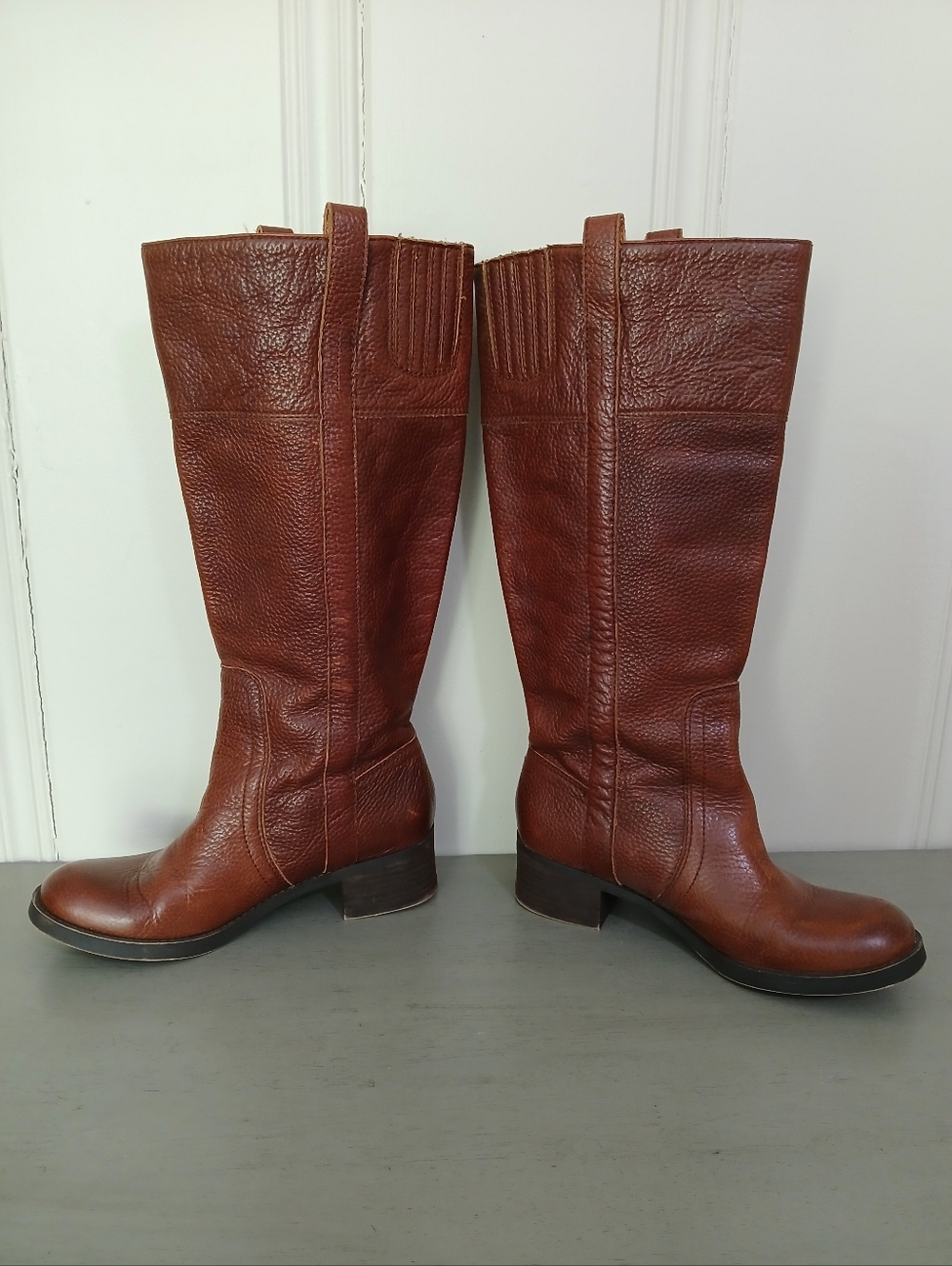 **Fair** Lucky Brand 7.5 Tall leather brown boots wide calf heeled boots - Picture 2 of 11